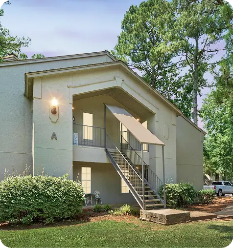 An outside shot of an apartment building